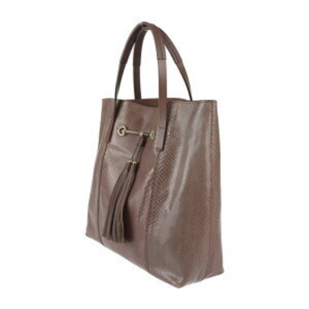 Gucci pouch Tote Horsebit tone python of tassels brown purple Bag fringe leather